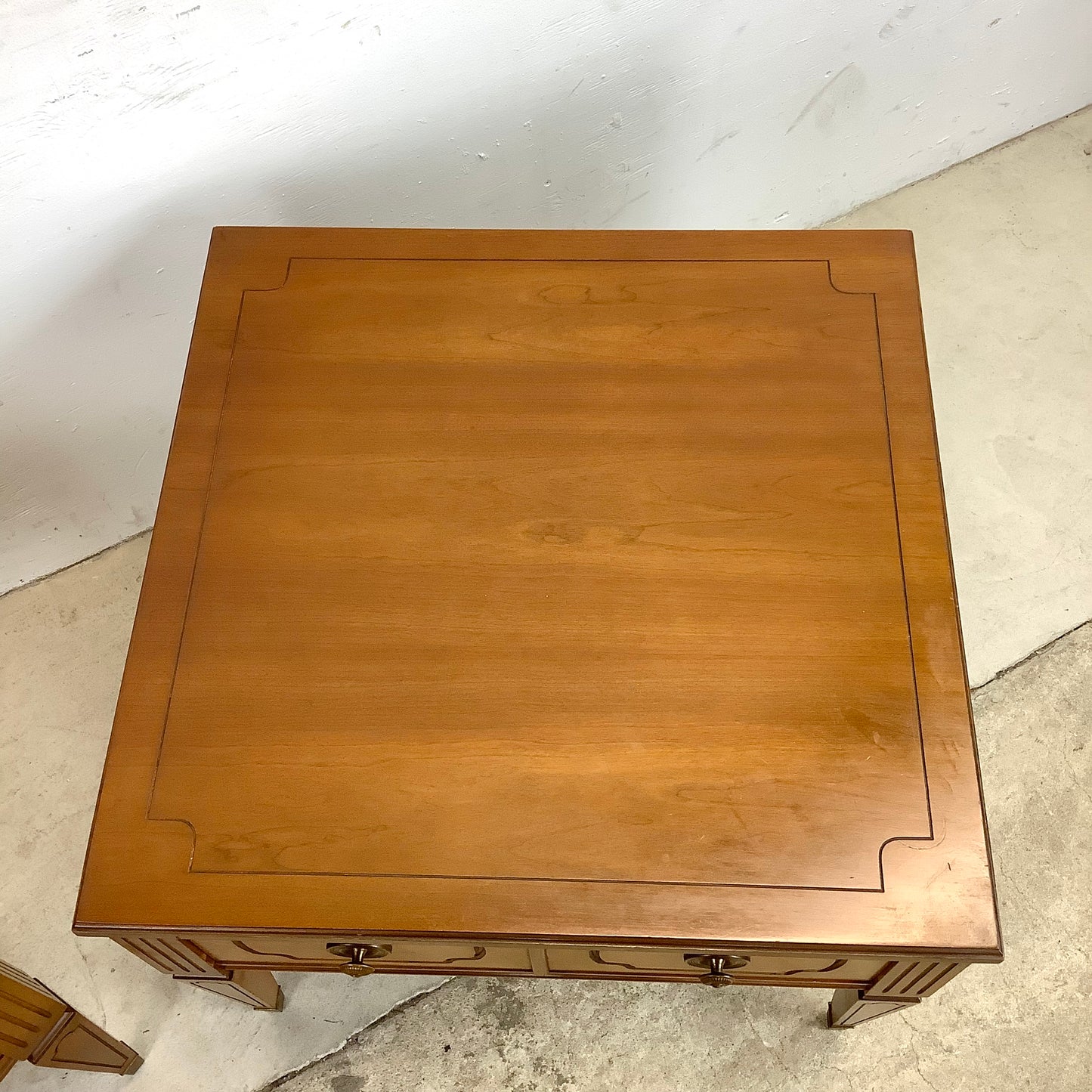 Pair Vintage End Tables With Decorative Drawer Fronts