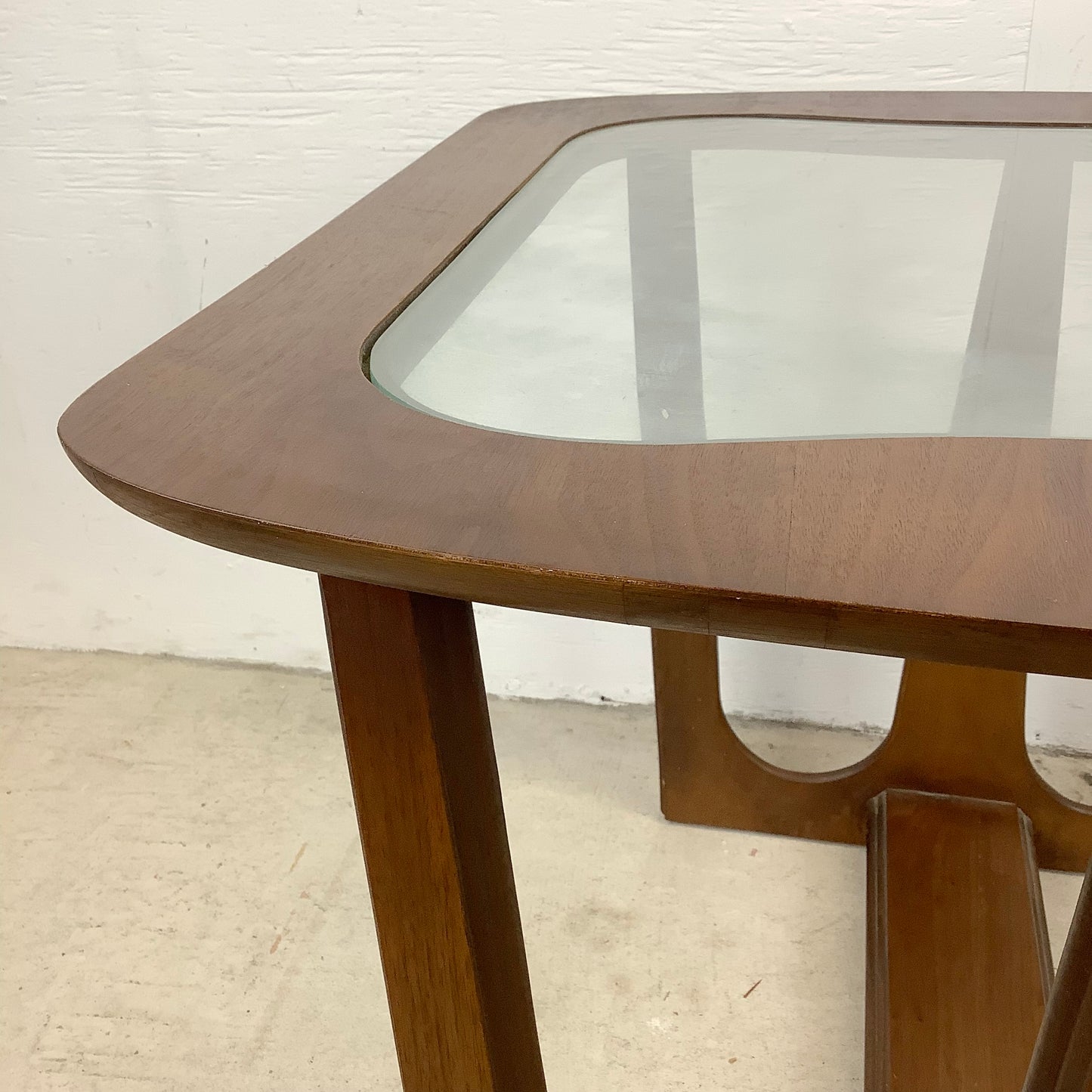 Vintage Modern Walnut Side Table With Glass Top