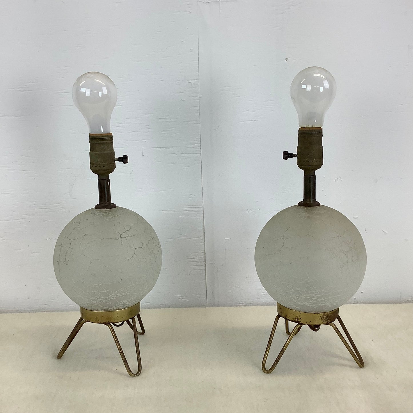 Pair Mid-Century Glass and Brass Table Lamps