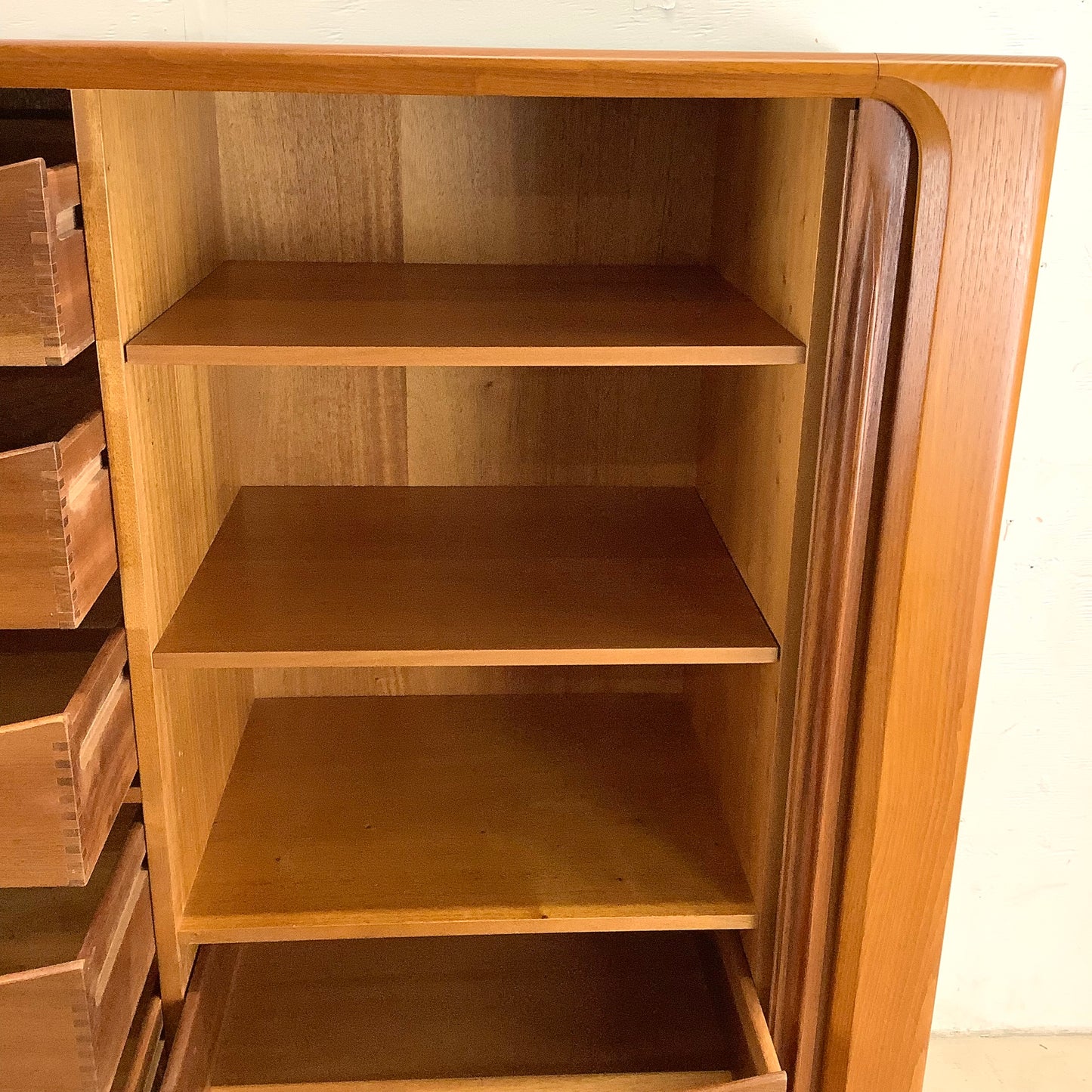 Scandinavian Modern Teak Armoire with Tambour Style Doors